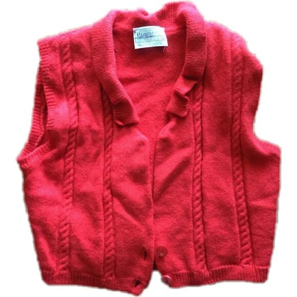 Pendleton Red Wool Vest Vintage 100% virgin wool cropped button up 70s - Picture 2 of 8